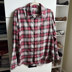 Aigle Authentic Red and Green Plaid Button Up Long Sleeve Outdoor Shirt Size XL